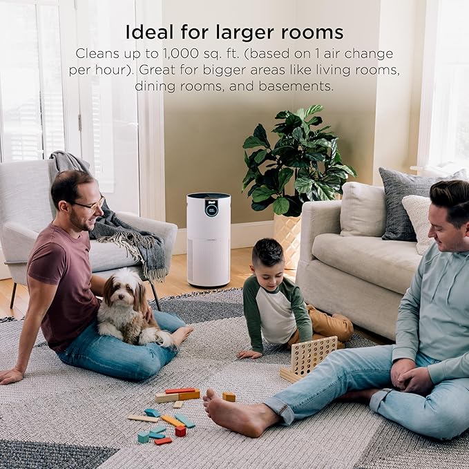 Shark Air Purifier for Home Large Room, Clean Sense Technology, HEPA Air Filter, 1000 Sq Ft, Kitchen, Filters Smoke, Captures 99.98% of Particles, Pet Dander, Pollutants, Dust, Allergens, HP201