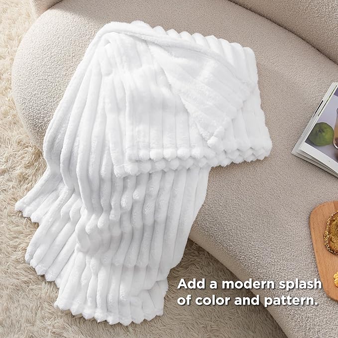 Bedsure GentleSoft Twin Fleece Blanket for Couch - Cozy Soft Blankets for Women, Cute Small Throws for Girls, White, 60x80 Inches