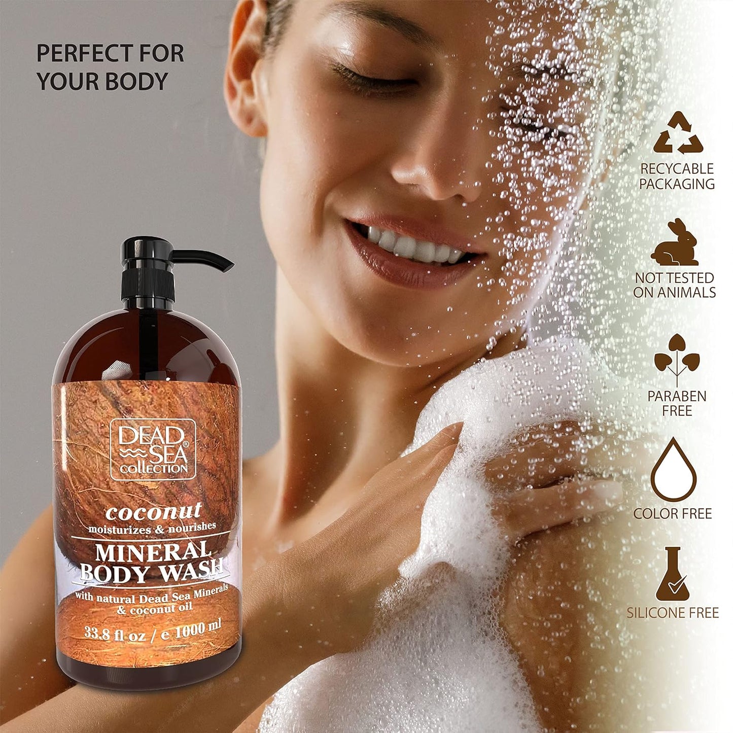 Dead Sea Collection Coconut Body Wash for Women and Men - with Pure Dead Sea Minerals and Coconut Oil - Cleanses and Moisturizes Skin (33.8 fl. oz)
