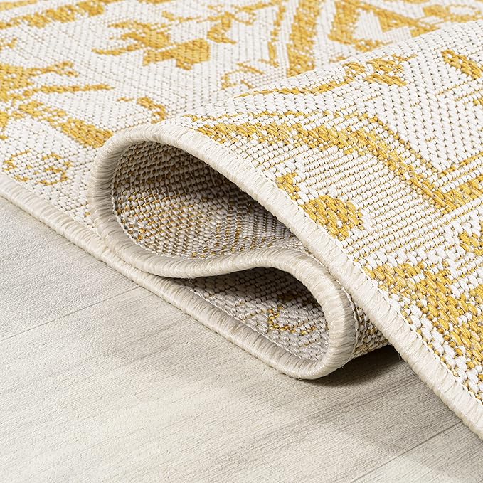 JONATHAN Y SMB105H-9 Estrella Bohemian Medallion Textured Weave Indoor Outdoor Area-Rug, Coastal Traditional Easy-Cleaning,Bedroom,Kitchen,Backyard,Patio,Non Shedding, 9 X 12, Cream/Yellow