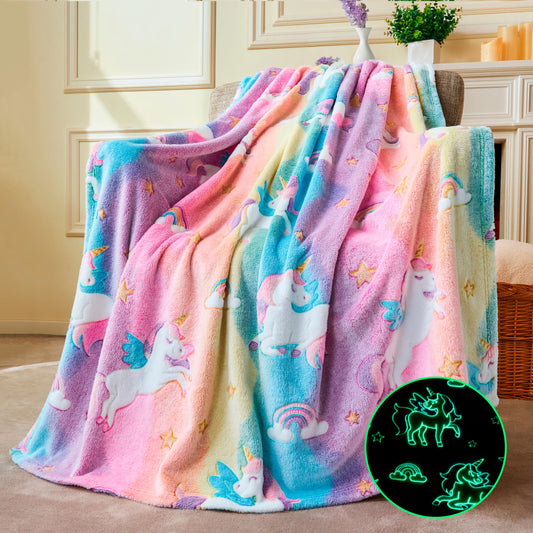 Joiedomi Glow in The Dark Blanket - Unicorns Gifts Toys for Girls Age 2 3 4 5 6 7 8 9 10 11 12 Year Old - Soft Cozy Flannel Kids Throw Blanket, Birthday Bedroom Decor 50"×60"