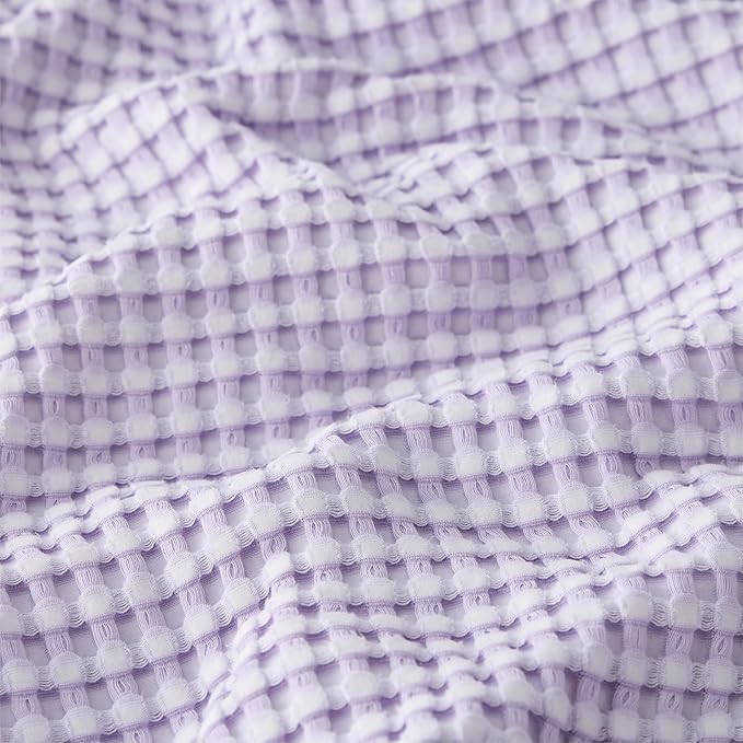 Bedsure Cooling Cotton Waffle Queen Size Blanket - Lightweight Breathable Blanket of Rayon Derived from Bamboo for Hot Sleepers, Luxury Throws for Bed, Couch and Sofa, Purple, 104x90 Inches