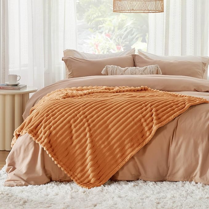 Bedsure GentleSoft Burnt Orange Fall Throw Blanket for Couch - Cozy Soft Blankets for Women, Cute Small Fall Throws for Girls, Orange, 50x60 Inches