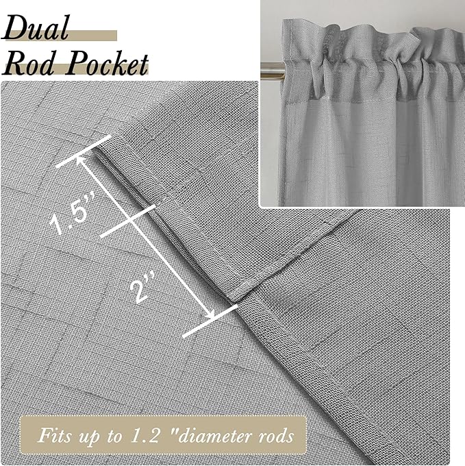 Aiyufeng Grey Sheer Curtains 45 Inch Length 2 Panels, Short Linen Curtains for Kitchen, Small Window Curtains Window Treatment Privacy with Light Filtering for Cafe/Bathroom, Each 30Wx45L Inch, Gray