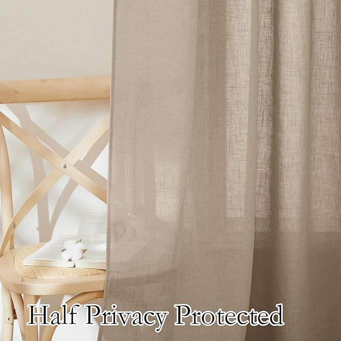 RYB HOME Linen Curtains for Living Room, Thick Linen Burlap 72 Inch Length Light Filtering Privacy Assured Breathable for Bathroom Dining Room Doorway, W 34 x L 72 inches, Khaki, 2 Panels Set