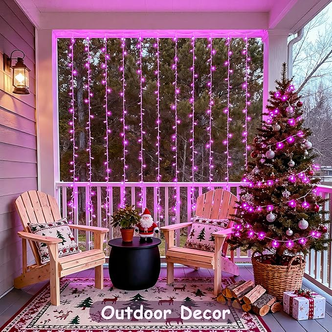 JMEXSUSS 300 LED Curtain Lights Plug in with Remote, Pink String Lights for Bedroom, Christmas, Window, Wall, Party, Teen, Girls' Room, Dorm, Valentine's Day Indoor Outdoor Decor, 9.8X9.8ft