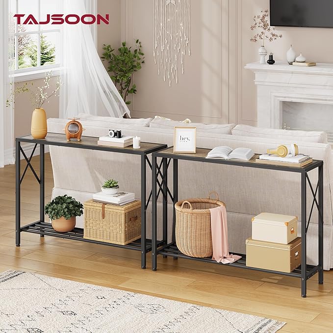 Tajsoon Console Table 41.8”, 2-Tier Industrial entryway Table, Narrow Sofa Table with Shelves, Entrance Table for Entryway, Hallway, Living Room, Foyer, Corridor, Office, Grey & Black