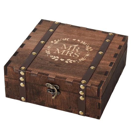 AW BRIDAL Wedding Keepsake Box with Lid Mr Mrs Wooden Memory Box, Bridal Shower Engagement Gifts for Couples, Mr Mrs Anniversary Couple Gift Bride Gift