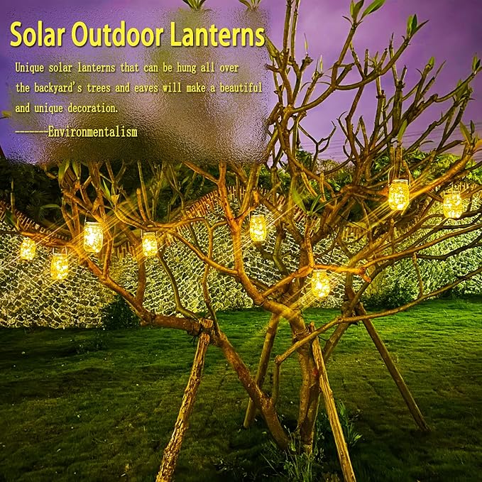 Cooo 12 Pack Solar Lanterns Outdoor Waterproof Upgraded Crystal Glass Solar Mason Jar Lights 30 LED 215% Larger SolarPanel, Anti-Rust Lid（Just a Little More,Get Double The Delight-Warm White）