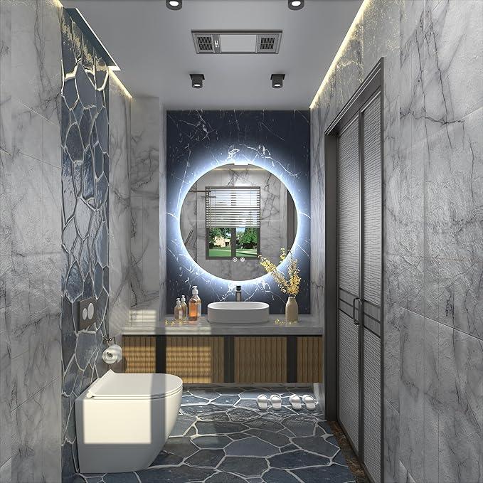 28 Inch Round LED Bathroom Mirror, Backlit Vanity Bathroom Mirror with Lights Round,LED Lighted, Dimmable, Anti-Fog,3000K/4500K/6000K