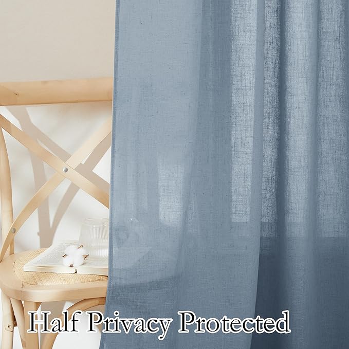 RYB HOME Thick Blue Linen Curtains 72 inch Length for Home Office Nursery, Thick Heavy Textured Breathable Privacy Assured Wrinkle Resistance Boho, W 52 x L 72 inches, Dusty Blue, 2 Panels