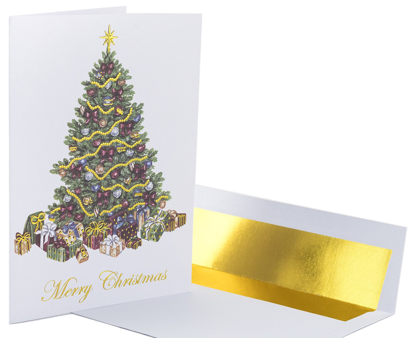 The Napa Press Premium Christmas Cards - 20 Pack - Traditional Christmas Tree with Gold Embossed Foil and Linen Texture - 20 Heavyweight Holiday Cards and Gold Foil Lined Envelopes