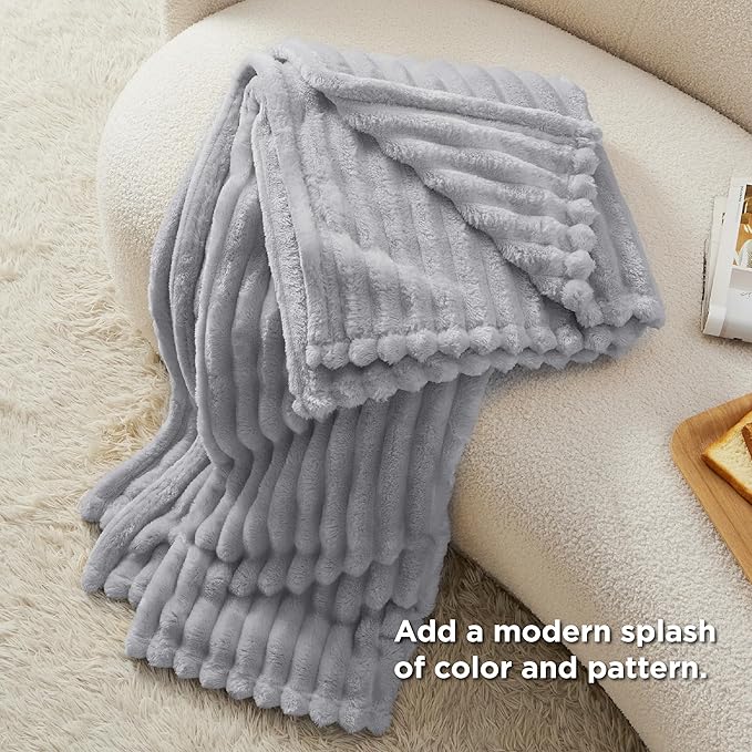Bedsure GentleSoft Twin Blanket for Couch - Cozy Soft Blankets for Women, Cute Small Fleece Throws for Girls, Light Grey, 60x80 Inches