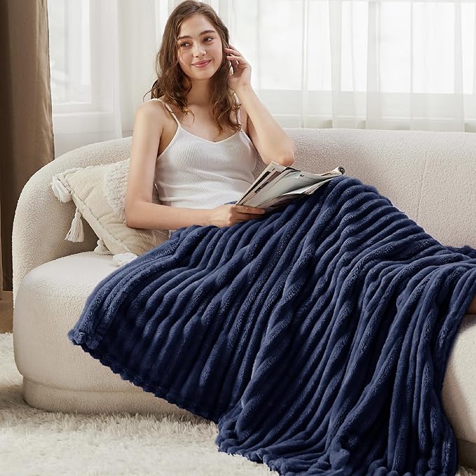 Bedsure GentleSoft Blue Fleece Blanket for Couch - Cozy Soft Blankets for Women, Cute Small Throws for Girls, 60x80 Inches