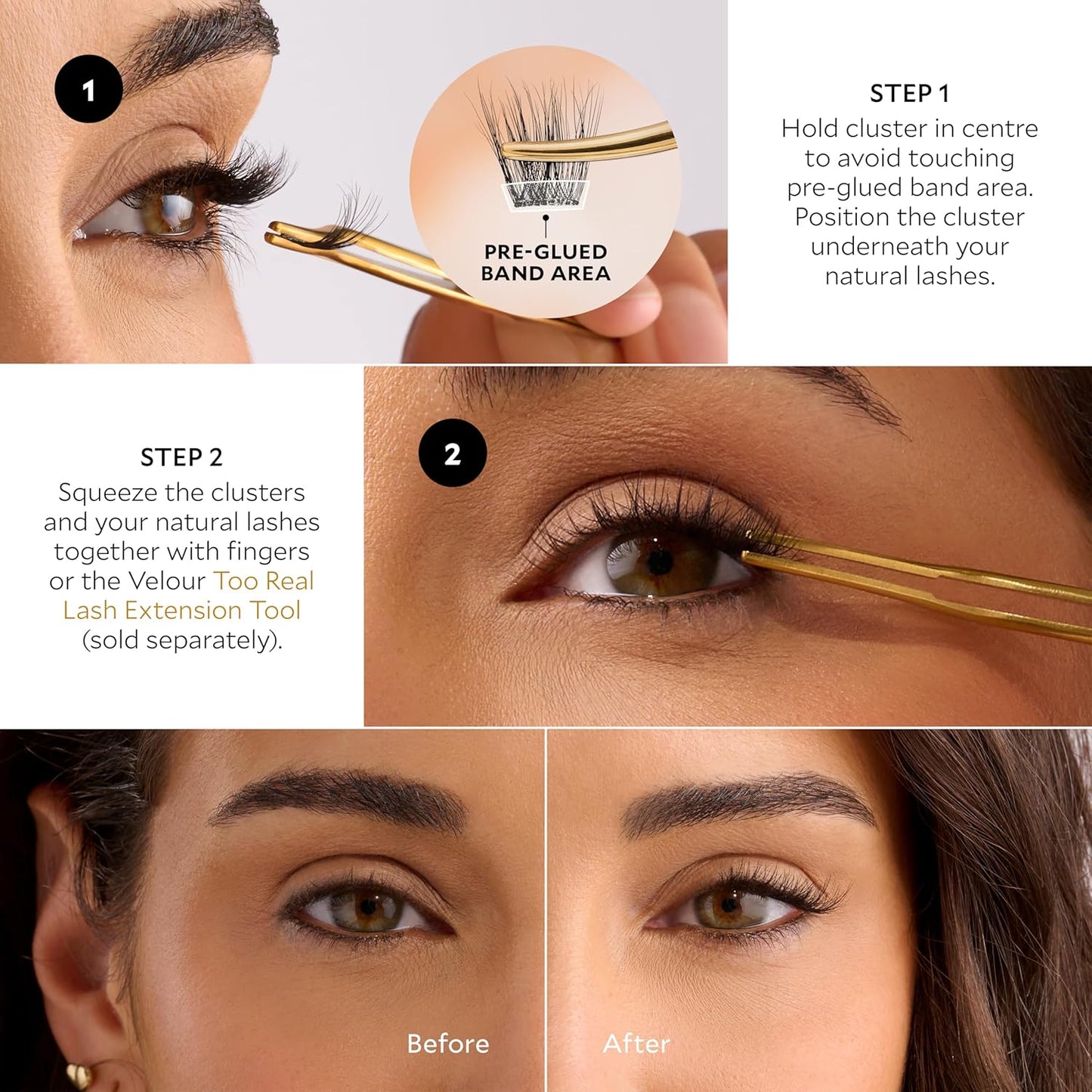 Velour-Xtensions™ Self-Stick Lash Clusters Kit, Self Adhesive Eyelashes, Includes 12 Eyelash Clusters & Applicator, Comfortable & Lightweight Lash Extensions (Soft & Wispy)