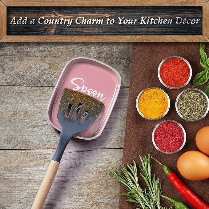 Ceramic Spoon Rest for Stove Top, DAYYET Large Spoon Holder, Spoon Rest for Kitchen Counter, Heat-Resistant Cooking Utensil Rest, Pink Kitchen Decor and Accessories