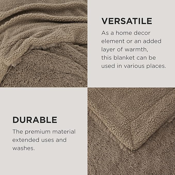 Bedsure GentleSoft Fluffy Brown Blankets Queen Size for Bed, Thick Sherpa Faux Fur Fleece Fuzzy Plush Winter Warm Heavy Soft Queen Blankets, Bedroom Decor Brown Gifts Cozy Gifts for Women Men, 90x90