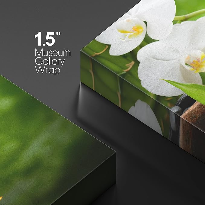 wall26 Canvas Print Wall Art Basalt Stones & Orchids on Wood Panel Nature Floral Photography Realism Rustic Colorful Multicolor Ultra for Living Room, Bedroom, Office - 24"x36"
