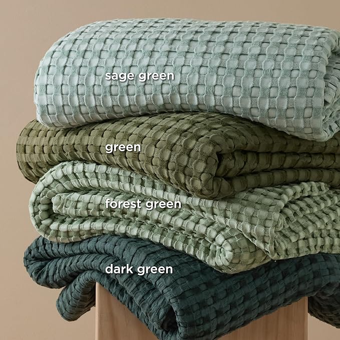 Bedsure Cooling Cotton Waffle Queen Size Blanket - Lightweight Breathable Summer Blanket of Rayon Derived from Bamboo for Hot Sleepers, Luxury Throws for Bed, Couch and Sofa, Mint Green, 90x90 Inches
