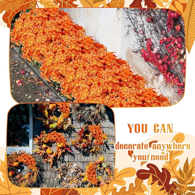 Lyrow 100 Bundles Violet Artificial Flowers, UV Resistant Faux Silk Flowers Outdoor, Fake Violet Bulk for Front Porch Hanging Garden Courtyard Farmhouse Home(Bright Orange)