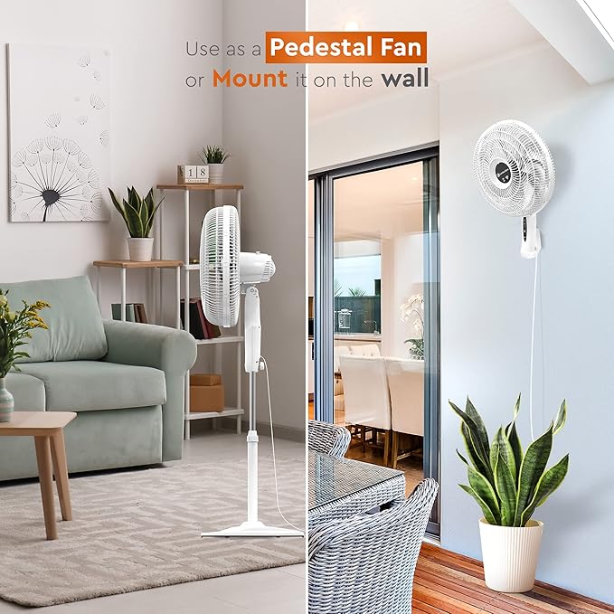 Comfort Zone 18-Inch Smart WiFi Oscillating Stand Fan, 3-Speed Wall-Mountable Fan with Voice Control, Full-Function Timer & Adjustable Stand up to 53 Inches, Quiet Tri-Curve Technology