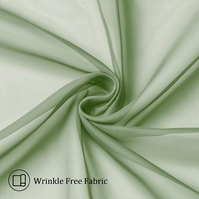 Aiyufeng Sage Green Sheer Curtains, 36 Inch Long, 2 Panels - Kitchen & Bathroom Cafe Curtains, Rod Pocket, 40" W x 36" L