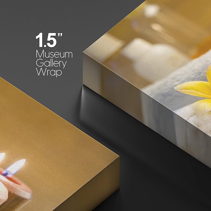 wall26 Canvas Print Wall Art Lit Spa Candle Trio with Stones & Yellow Blossoms Nature Wilderness Photography Realism Chic Scenic Relax/Calm Multicolor for Living Room, Bedroom, Office - 24"x36"