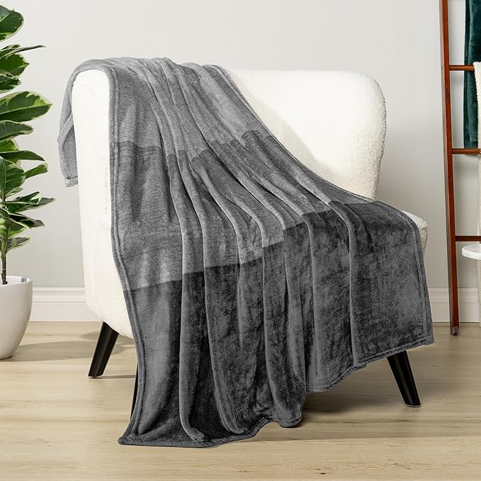 Pavilia Gray Ombre Fleece Blanket for Twin Size Bed, Soft, Lightweight, Cozy Microfiber Gift Decorative Blanket, 60x80