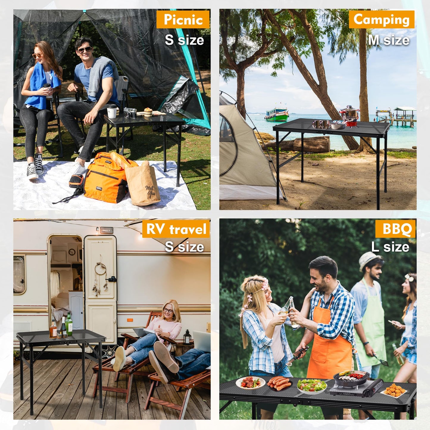 GREGIN Camping Table with Mesh Desktop, Lightweight & Portable Small Folding Grill Table, Height Adjustable Metal Outdoor Table for Camp, Cooking, BBQ, RV, Picnic-2 FT Black