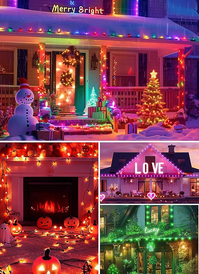 Brightown Smart C9 Christmas Lights Outdoor, 100 LED Christmas Color Changing Fairy Lights App Control, Music Sync, RGB, Shatterproof Connectable C9 String Lights for Tree House Indoor Xmas Decor