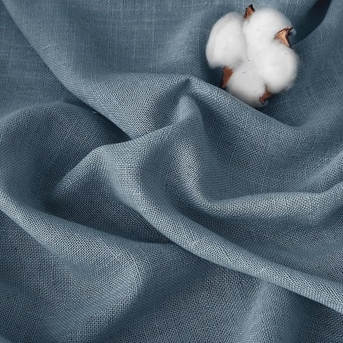 RYB HOME Blue Curtains Sheer - Flax Linen Sheers Farmhouse Curtains Airy Light Filtering Privacy Window Covering for Bedroom Living Room Dining, Stone Blue, 52 inch Width x 63 inch Length, 1 Pair