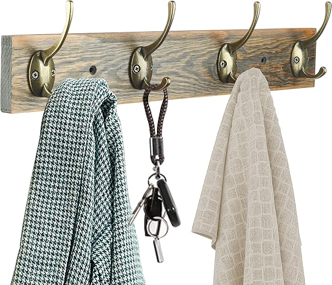 IBosins 12 Pack Antique Brass Coat Hooks Wall Mounted with 24 Screws Retro Double Hooks Utility Antique Brass Hooks for Coat, Scarf, Bag, Towel, Key, Cap, Cup, Hat