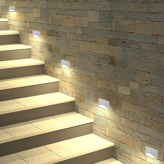 Maxxima Horizontal Curved LED Step Light, Indoor/Outdoor Stair Light, 5 CCT Color Selectable 2700K, 3000K, 3500K, 4000K, 5000K, 85 Lumens, White, Rated for Outdoor & Damp Locations, 2-Pack