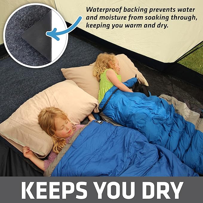Drymate Tent Carpet Mat, Protective Waterproof Liner Keeps You Warm & Dry, Camping Floor Rug Accessory (7'4" x 8'4"), Durable, Lightweight, Soft & Comfortable, Trimmable Material (USA Made) (Charcoal)