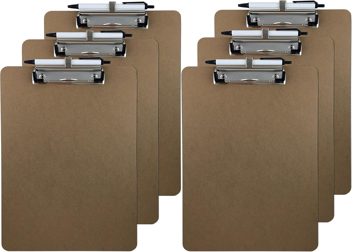 Pen Holder Clipboard, Letter Size, Low Profile Clip, Hardboard, 6-Pack (Pen Included)