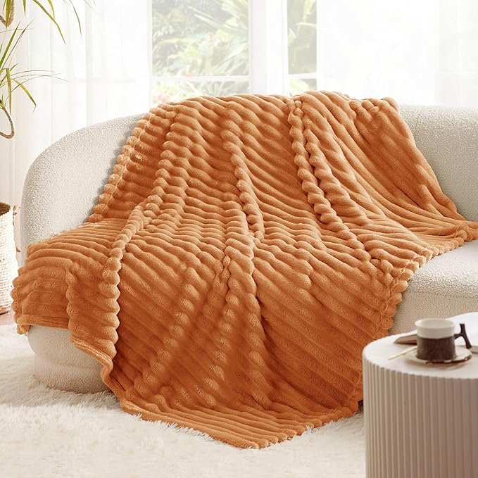 Bedsure GentleSoft Twin Blanket for Couch - Cozy Soft Fall Blankets for Women, Cute Small Throws for Girls, Orange, 60x80 Inches