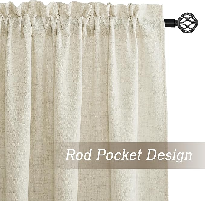 RYB HOME Living Room and Dining Room Curtains and Drapes Linen Sheer, Light Filtering Curtains 108 inches Long, Weave Textured/Rod Pocket, Cream Colored, W 52 x L 108 inches, 2 Panels Set