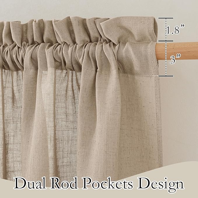 RYB HOME Natural Linen Curtains 102 inches Long, Light Filtering Privacy Protection 2 Panels Set Semi Sheer Home Decor for Sliding Glass Door Bedroom Doorway, W 52 x L 102 inches, Khaki