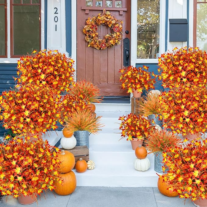 Uieke 72PCS Artificial Mums for Outdoors Fake Fall Outdoor Lavender Flowers Orange Calla Lilly and Autumn Daisy Mums Flowers No Fade for Outside Window Box Porch Planters Garden Thanksgiving Decor