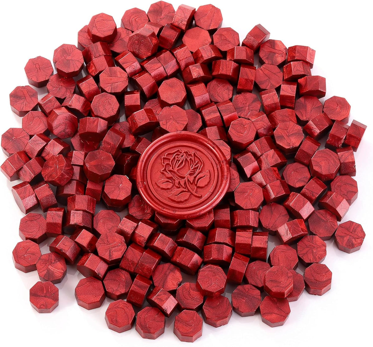 Yoption 300 Pieces Wind Red Wax Seal Beads, Vintage Octagon Wax Seal Beads with 4 Candles and 2 Wax Seal Melting Spoons for Wax Seal Stamps (Wind Red)