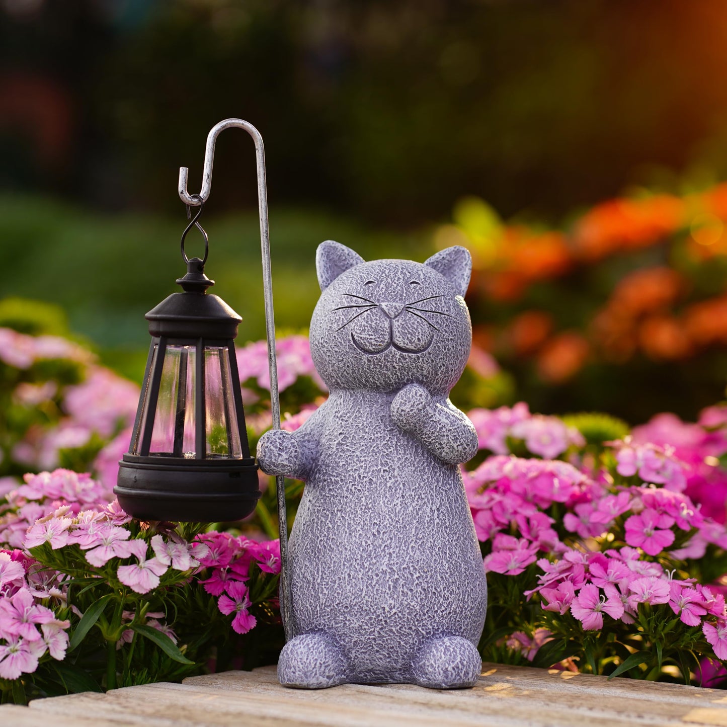 Qeeman Garden Decor Solar Statues: Mothers Day Birthday Gifts for Mom Grandma Women Sister Wife Lady Lover - Front Patio Balcony Yard Art Lawn Ornaments Porch Outdoor Outside Decorations (Cat)