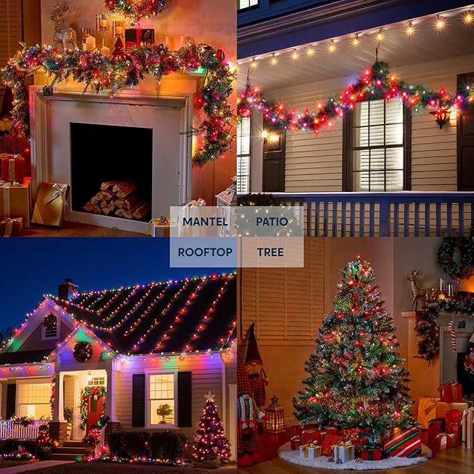 Joiedomi Red Christmas Lights Outdoor,42.8FT Christmas Tree Lights Outside,200(2x100) Count String Lights,Green Wire Xmas Lights for Decorations Indoor Holiday Theme Party Yard House