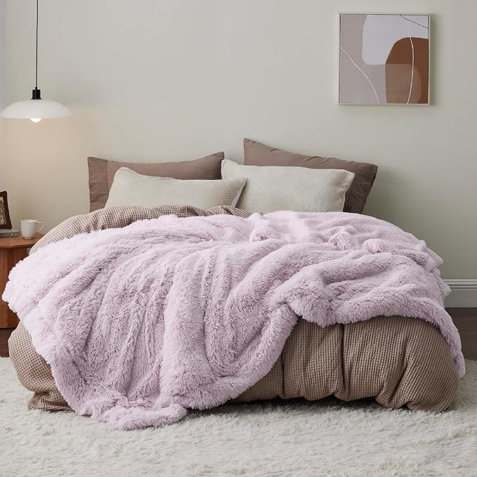 Bedsure GentleSoft Fluffy Lavender Purple King Size Blanket for Bed, Thick Soft Sherpa Faux Fur Fleece Bedding Fuzzy Plush Winter Warm Large King Blanket, Cozy Purple Gifts for Men Women, 108x90