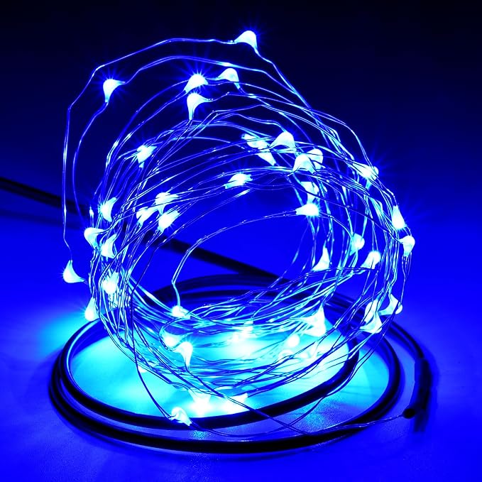 Karlling USB Plug in LED Fairy Lights,50 LED Bulbs 16 Ft Silver Wire Starry String Lights for Bedroom Patio Garden Party Wedding Commercial Lighting (Blue)