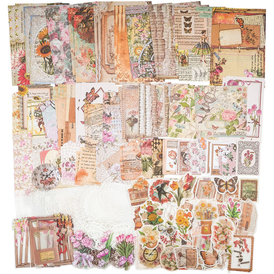 Knaid 200 Piece Vintage Ephemera Bundle - Paper & Sticker Kit for Junk Journaling, Scrapbooking, Planners, Bullet Journals, Collage, Decoupage - Cottagecore Themed - Pastel/Earthy Tones