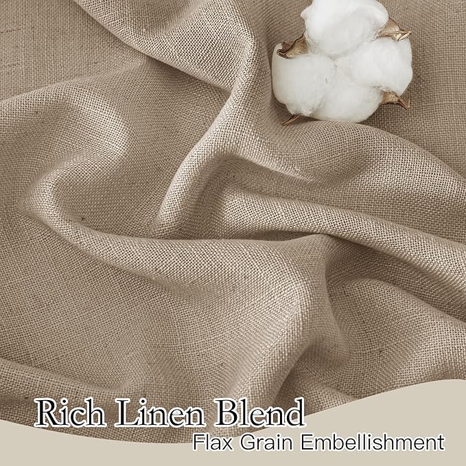 RYB HOME Privacy Semi Sheer Linen Curtains 72 inches Long, Rod Pocket Linen Blend Elegant Light Filtering Privacy Protected Panels for Farmhouse Cottage, Khaki, 52" W, 2 Panels