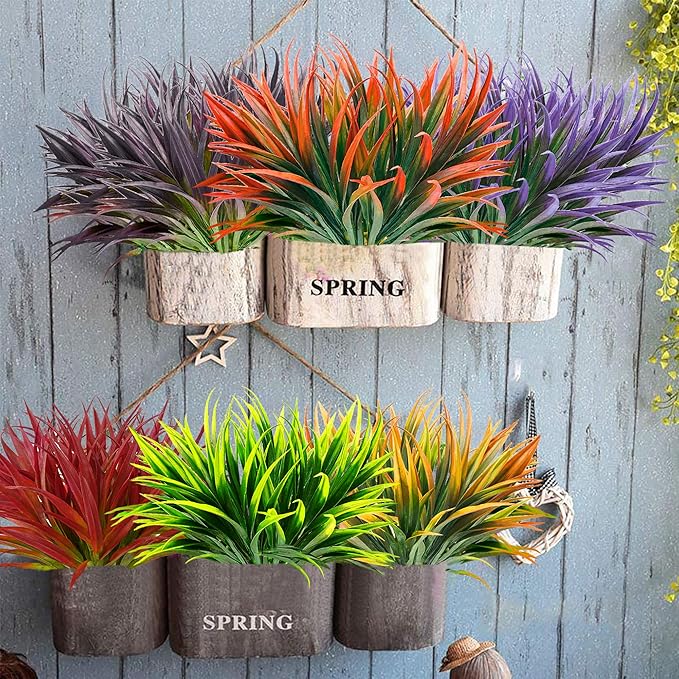 16 Pcs Artificial Outdoor Plants UV Resistant Tall Fake Grass Plants Bushes Faux Tropical Flowers Décor Fall Winter Summer Planters Patio Front Door Porch Plastic Greenery & Shrubs Decoration