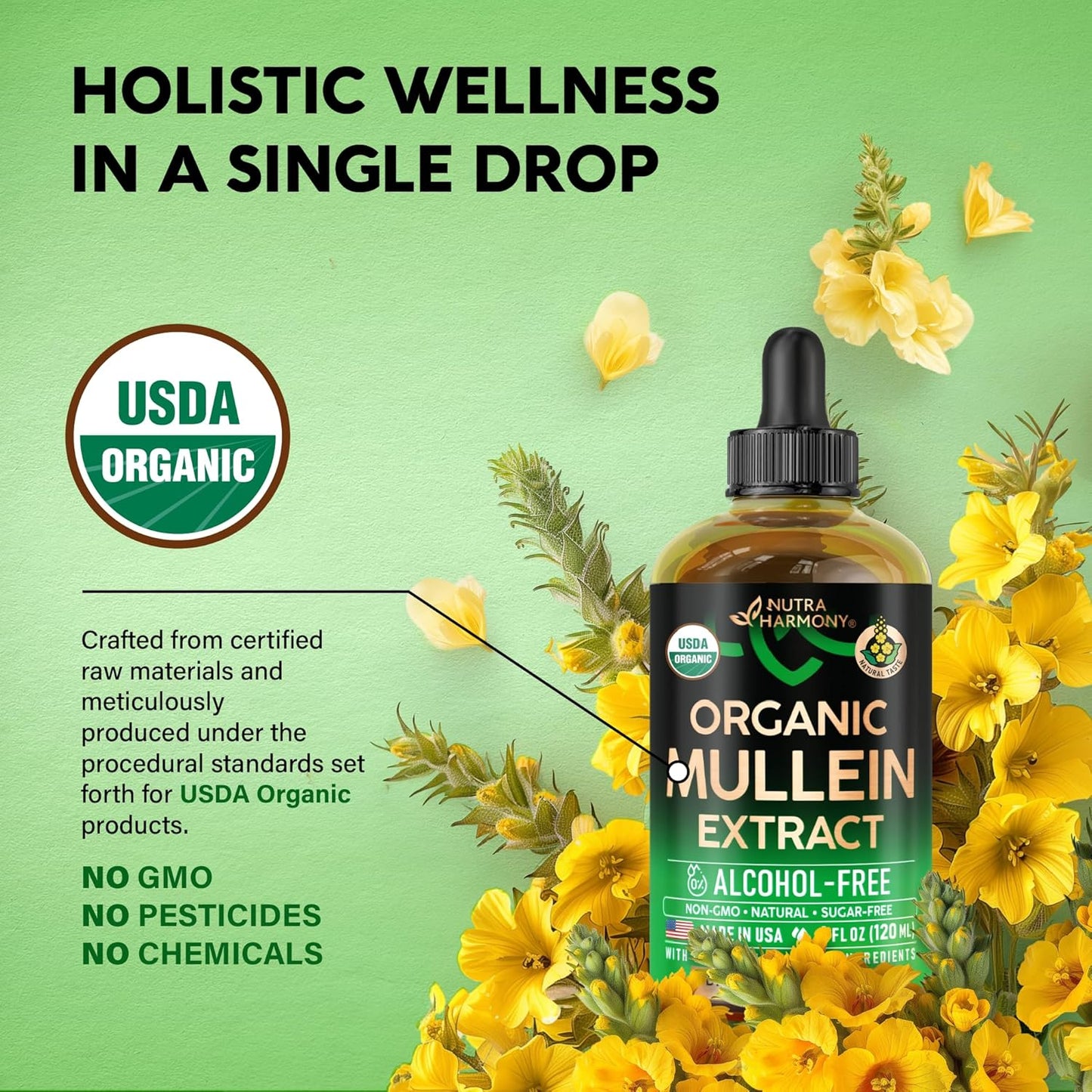Mullein Drops for Lungs - USDA Organic Liquid - Mullein Leaf Extract Supplement - Made in USA - Lung & Bronchial Cleanse for Smokers - Respiratory Health Support - As Tincture, Tea, Pills - Pack of 2