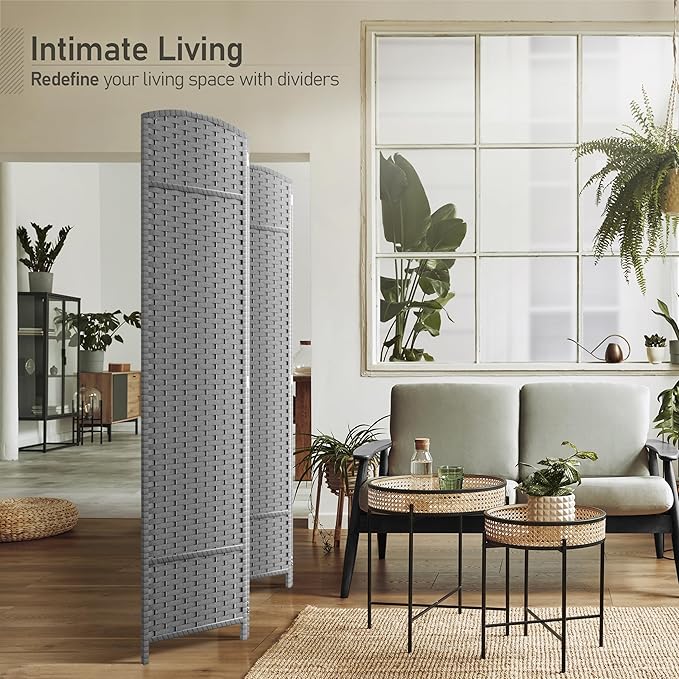 Sorbus 4 Panel Room Divider 6 ft. Tall - Privacy Screen, Extra Wide Double Hinged Panels, Mesh Hand-Woven Design, Partition Room Dividers and Folding Privacy Screens, Wall Divider for Room Separation