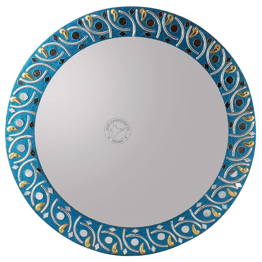 Hind Handicrafts Round Wall Mirror - Round Mirror, Rustic Accent Mirror for Bathroom, Entry, Dining Room, & Living Room. Metal Round Mirror for Wall (Turquoise 1, 16" x 16"")"